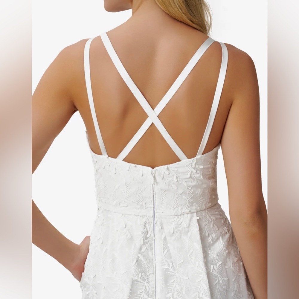 💐 AIDAN BY AIDAN MATTOX
V-Neck Ivory Embroidered Ball Gown, Sz 10 - Picture 5 of 7